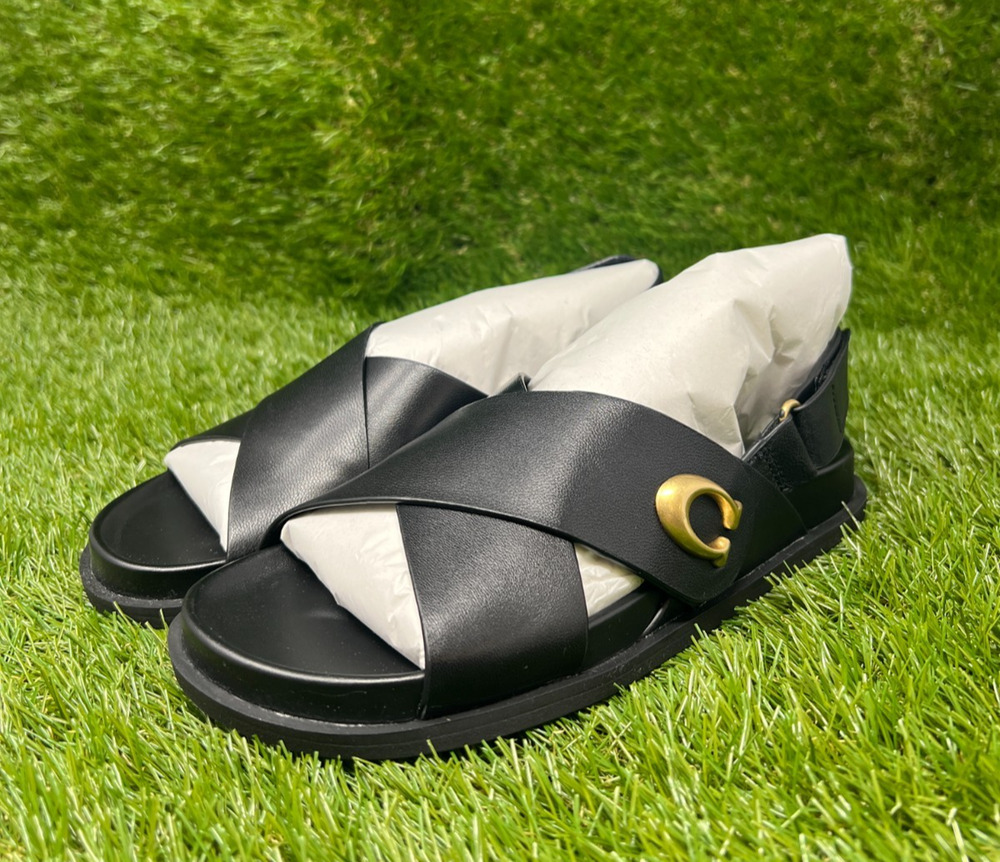 NWB COACH Size 5B Sculpted C Criss Cross Sandals Black CFG40